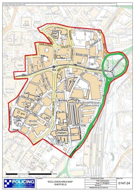 This map shows the area Reynolds is banned from entering as per the terms of his CBO
