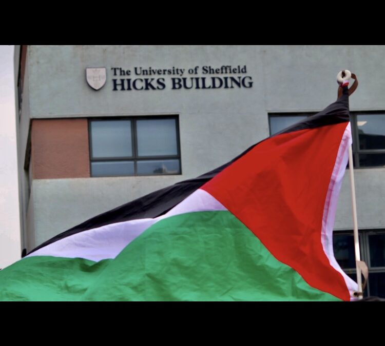 Students gather on University campus to protest for freedom of people of Palestine