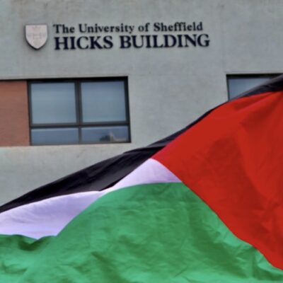 Students gather on University campus to protest for freedom of people of Palestine