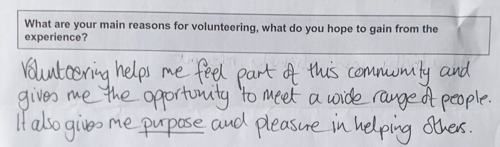 Feedback from a volunteer  about their experience