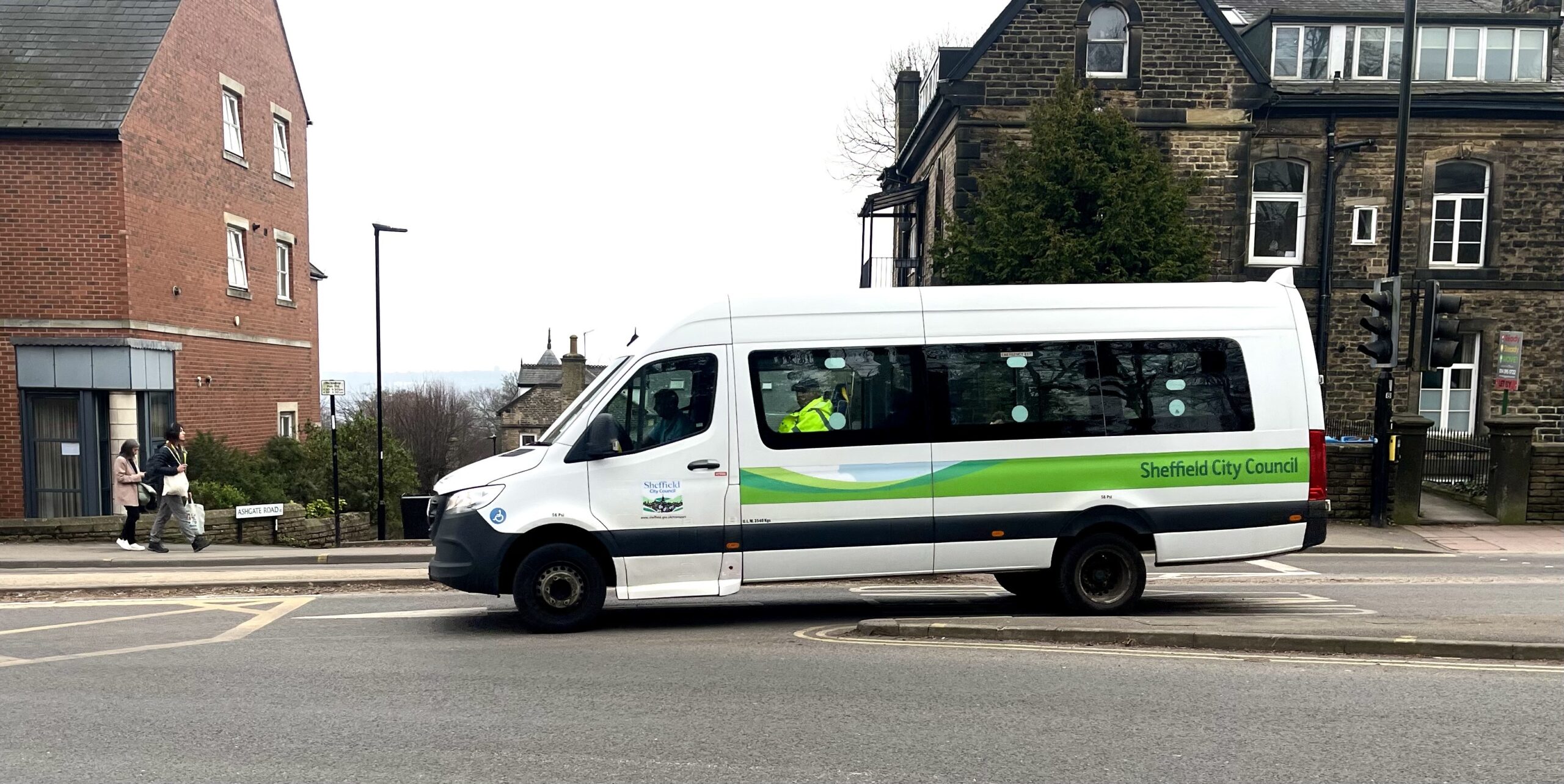 An image of a Home-to-School transport minibus in Sheffield
