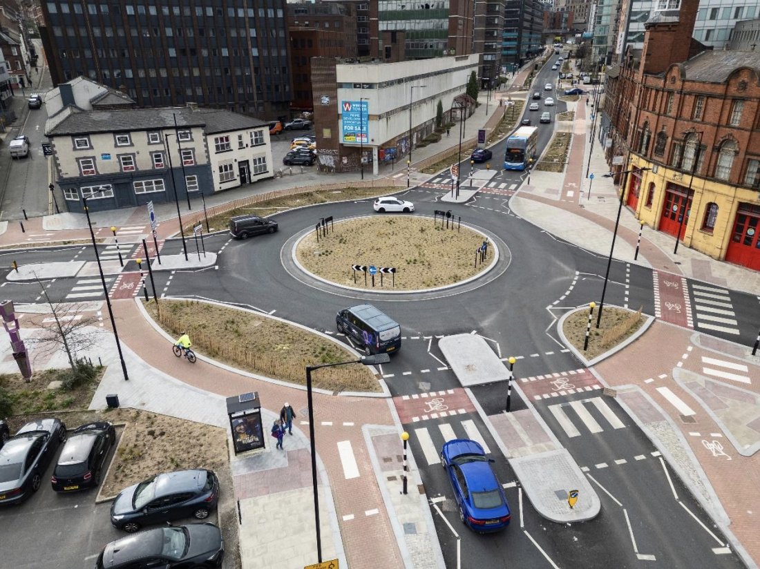 New Dutch-stye roundabout in Sheffield City Centre.