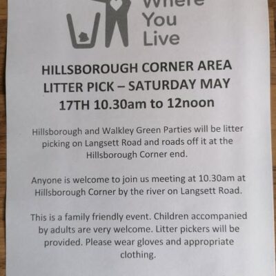 Sheffield Greens announce Hillsborough Litter Pick