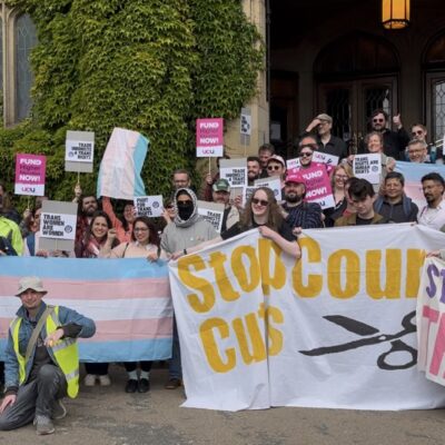 Picket line protesters fight for better pay and transgender rights