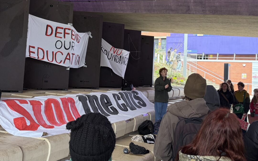Students from both universities in Sheffield united against financial cuts during a protest