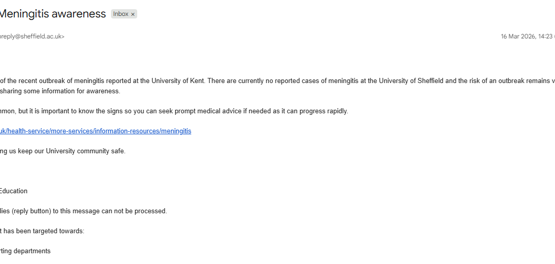 University of Sheffield on High Alert Following Two Deaths from Meningitis in Kent